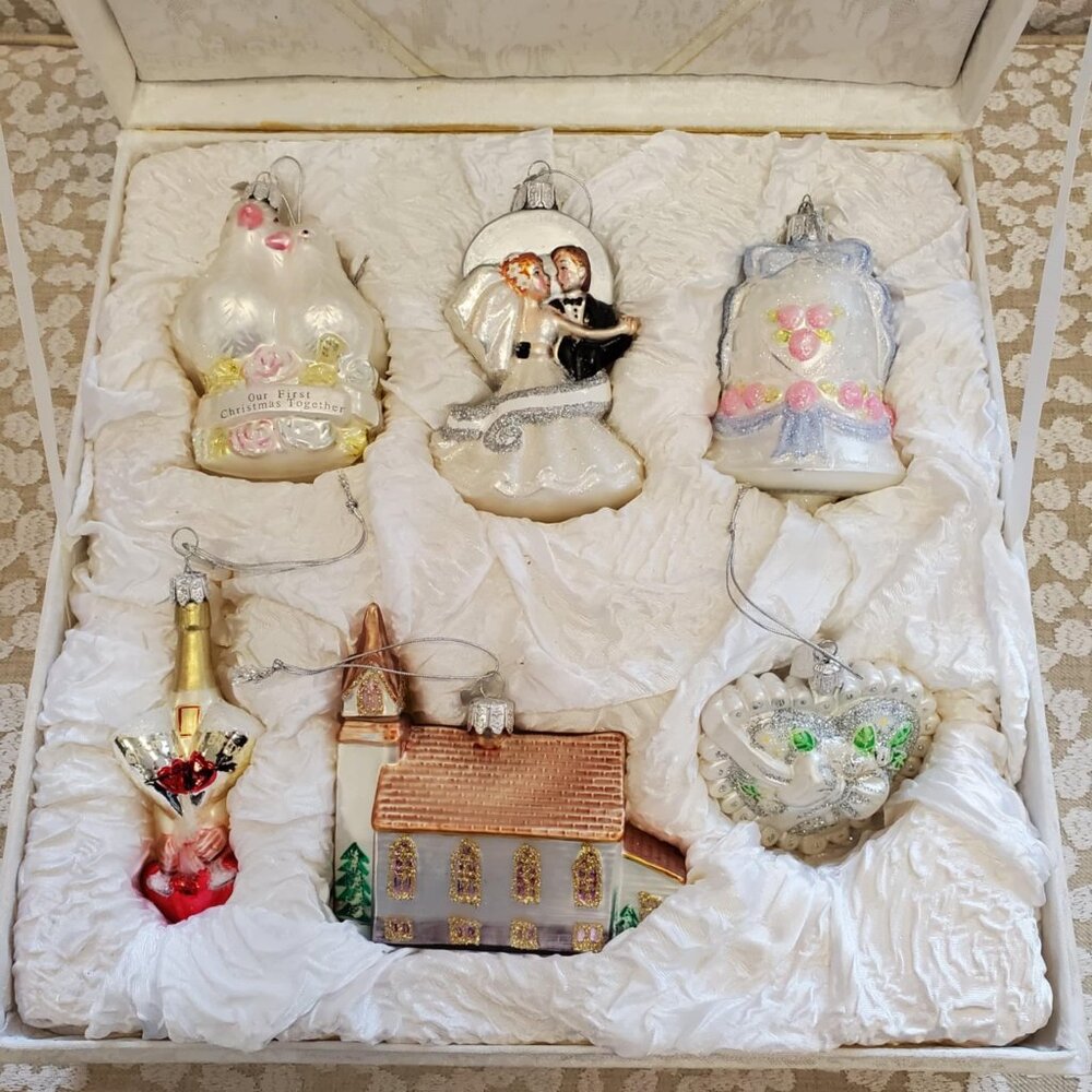 Beautiful Vintage Kurt S. Adler 6-Piece Mercury Glass Wedding Ornaments